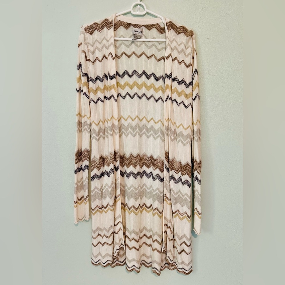 Chico's Multicolor Chevron Open Long Cardigan